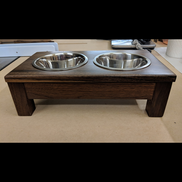 Raised Wooden Dog Bowl Stand / Two Bowls Easy to Clean in Black Finish 